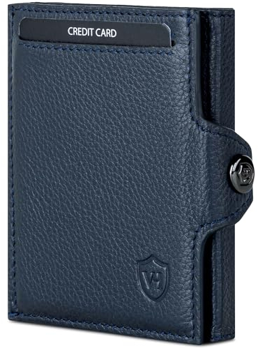 VON HEESEN Slim Wallet mit XL Münzfach & RFID-Schutz - Mini Geldbörse Herren & Damen - Kartenetui Geldklammer Kreditkartenetui - Portmonee Geldbeutel Portemonnaie klein (Blau)