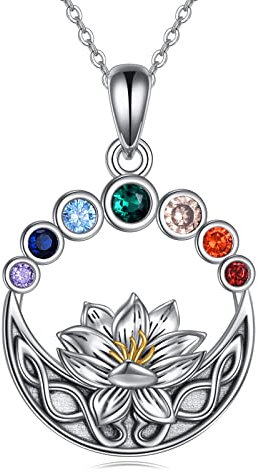 AXELUNA Chakra Halskette Sterling Silber Lotus Blume keltischen Knoten Anhänger Halskette Healing Yoga Schmuck Geburtstag Weihnachten Geschenke für Frauen Mutter Tochter ihr
