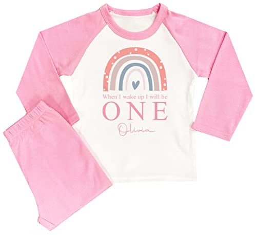 Kids Essentials Girls Personalised Birthday Rainbow Pyjamas When I Wake Up I Will Be One (Pink, 6-12 Months)