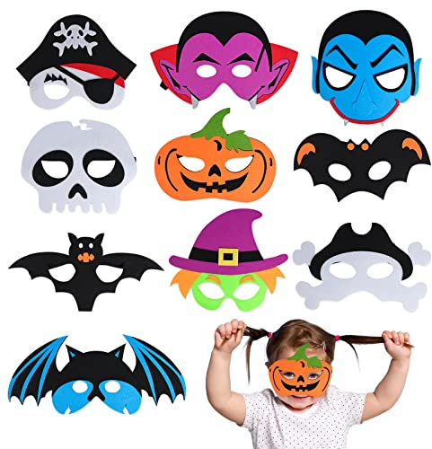 Halloween Kinder Cosplay Masken, 10Pcs Filz Kinder Party Masken, Cartoon-Party-Maske, Kindergeburtstagsfeier, Pirate Cosplay Party Masken, Kürbisgeist, Hexe, für Halloween Party, Geburtstags Geschenk