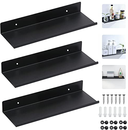 SCHYIDA 3 PCS Tablettes Flottantes en Space Aluminum, 30 cm Étagère Murale Noire Étagère de Douche Murale Rectangulaire Étagères Flottantes avec Vis pour Salon, Chambre, Salle de Bain, Cuisine