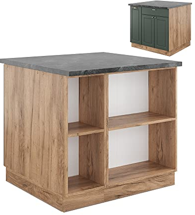 Vicco Isla de Cocina Fame-Line, Green-Gold Country/Gold Power Roble, 90 cm con cajón, sin encimera