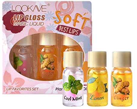 Pflanzenessenzen Farbwechsel Lipgloss Lippenöl Lippenpflege (Ingwer Minze Zitrone) Lippenpflegeöl 3,6 ml*3 Kosmetikset Teenager (white, One Size)