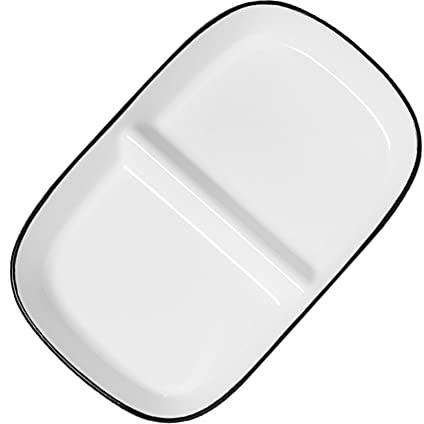 Desconocido Platos Divididos en 2 Porcelana, Rectangular Plato Separador de Comida Dieta, Plato Control de Porciones Adulto para Hogares, Restaurantes, Hoteles