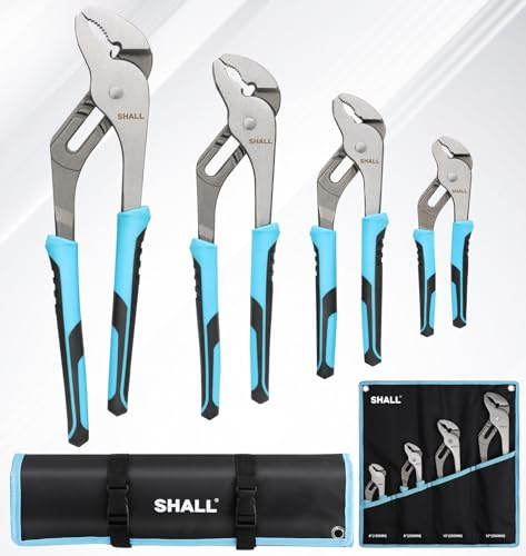 SHALL Lot de 4 pinces à joint rainuré, 30,5/25,4/25,4/20,3/15,2 cm, réglable pour pompe à eau avec poignée rembourrée, à rainure et languette avec sac à outils pour réparation à domicile, plomberie