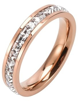 KnBoB Bague Homme et Femme Acier Inoxydable Éternité Or/Or Rose/Argent avec Zirconium Carré Blanc