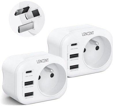 LENCENT 2 Packs Adaptateur Prise AU Australie Chine Nouvelle-Zélande Argentine avec 2 Ports USB & 1 Port USB-C adapté à AUS Prise Française Adaptateur AUS vers France, Type I