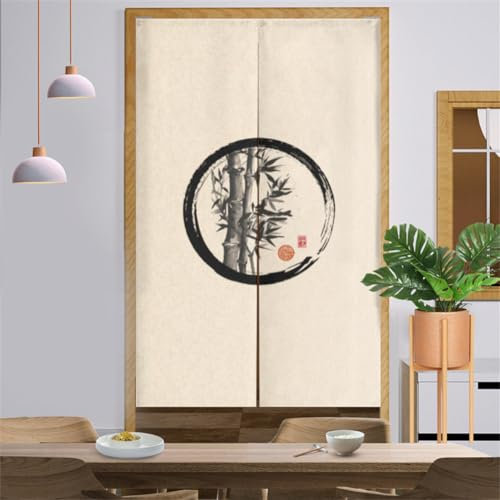 Surwin Rideau de Porte Japonais Long Tapisserie Noren en Lin Fenêtre Rideaux Panneau Tenture Tapisserie Décoration pour Cuisine Chambre Décoration de Maison (Bambou Gris,90x200cm)