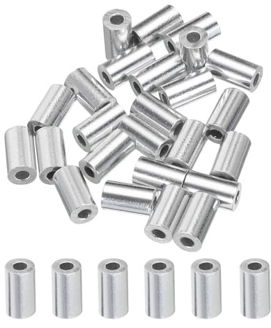 sourcing map 1/16 1.5mm Aluminum Crimping Loop Sleeve Single Round Ferrule for Wire Rope Cable Line End, Silver 25pcs