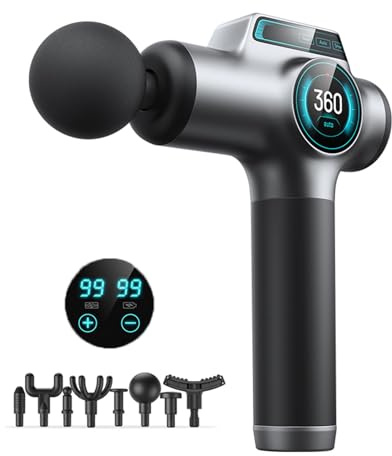 Massage Gun, Deep Tissue Back Massager with 8 Replacement Massage Heads, Impact Massage Gun for Athletes, for Pain Relief, Ultra-Quiet Electric Massager for Healing, Relaxation