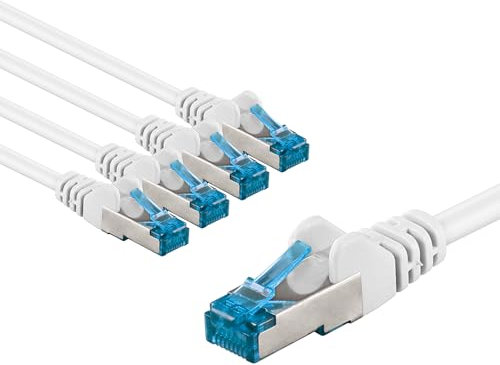 goobay 66048 CAT 6A Netzwerkkabel im 5er Set/Patchkabel geschirmt S/FTP/CU Ethernet Kabel, PiMF, LSZH/Cat 6a Kabel mit 10Gbits / Weiß / 5x 1m
