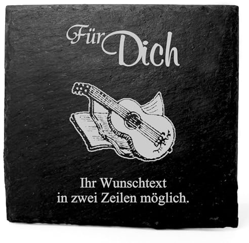 Deko Schiefer Untersetzer personalisiert Gitarre mit Notenbuch - Für Dich - 11x11cm Schwarz Bierdeckel Tischdeko Bieruntersetzer Weinuntersetzer