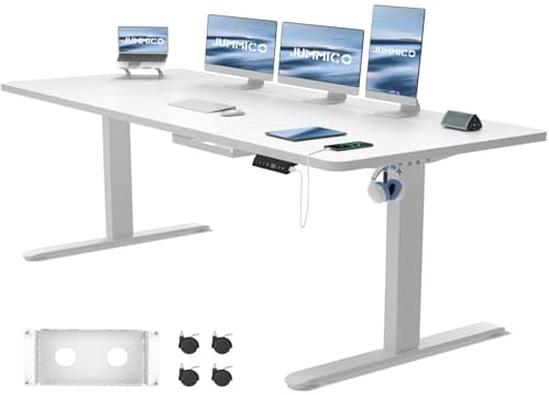 JUMMICO Höhenverstellbarer Schreibtisch mit USB-Ladeanschluss 200 x 80 cm, Schreibtisch Höhenverstellbar Elektrisch, Steh-Sitz Tisch Stehpult Verstellbarer Computertisch,Standing Desk,Weiß