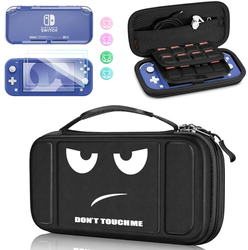 Fintie 8-in-1-Switch Lite Zubehörpaket mit Nintendo Switch Lite Tragetasche, weicher transparenter TPU Hülle, Displayschutz, Daumengriffe, Dont Touch