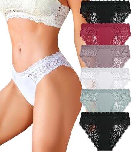 Culotte Slip Femme Coton Dentelle sous Vetements Feminins Lingerie Dentell Sexy Womens Underwear Hipster Bikini Lot de 6 S-XL