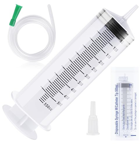 550ml Spritze mit Schlauch,Plastikspritze mit Kappe,Große Spritze Wiederverwendbar,Großer Kapazität Spritzen,Einzeln Versiegelte Spritzen für Labor,Industrie,Haustierfütterung (150/250/350/550 ml)