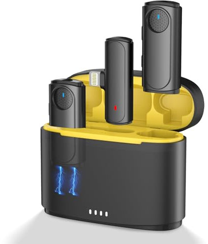 MAYBESTA Wireless Lavalier Lapel Microphone for iPhone - Bluetooth Mini Mic for Video Recording with Portable Charging Case - Small Clip on Phone Microphones for Podcast Vlogging tiktok Interview