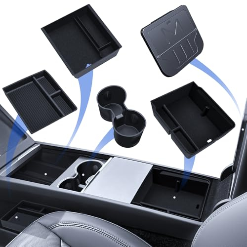 LANTU 5 Pieces Accessories for Tesla Model 3 2024-2025 Centre Console Organiser, Silicone Organiser Tray, Armrest Storage Box, Hidden Box and Drink Holder