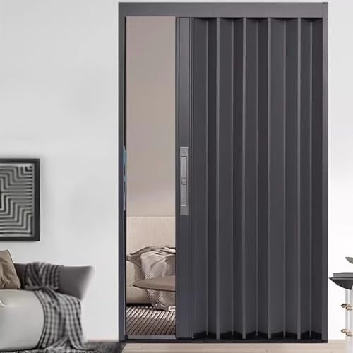 Track Folding Door with Hardware Kit and Lock & Key, Gray Aluminum Accordion Barn Door Retractable Sliding Doors, 150 180 200 CM Tall Portable Privacy Panel Partition Divide Door(160cmx203cm(63inx80in