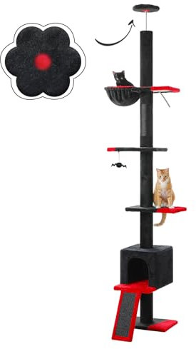 PEQULTI Gothic Cat Tree, Floor to Ceiling Tall Cat Tower - 5 Tiers, Adjustable Height (83''-108''), Condo, Scratching Post, Ladder