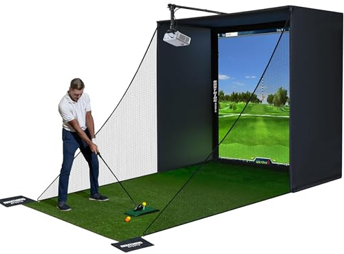 Anything Sports - Boîtier De Simulateur De Golf avec ÉCran D'impact 4k Et Filet De Protection - Cage D'entraînement Intérieure Complète - Structure en Métal