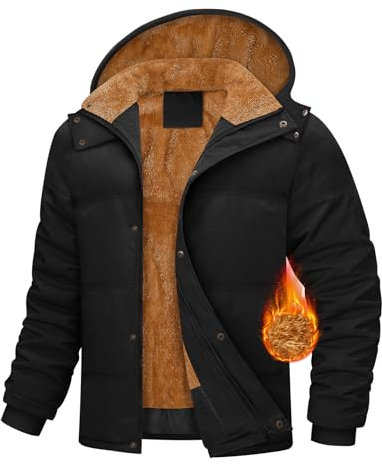 CMTOP Manteau Homme Hiver Chaud Doublure en Polaire Veste Chaude Epaissie en Peluche Blouson Décontracté Thermique Parka Manteau Loisirs Coupe-Vent Coat avec Capuche Amovible(Noir,XL)
