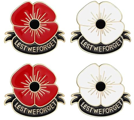 4 Stück Brosche Emaille Mohnblume Anstecker,Verstellbares Mantel n Abnehmbarer Sicherheitsnadeln Brosche Damen Herren,Gedenken an Veteranen Tag des Gedenkens Broschennadeln Broschen Für Kleidung