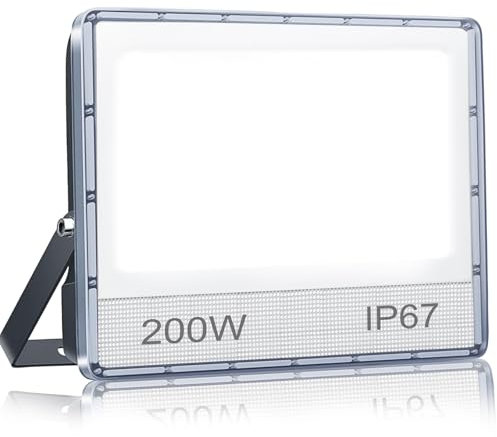 ANNIFUNLY Projecteur LED Extérieur 200W 20000 lumen Puissant Spot LED Extérieur 6500K Blanc Froid, IP67 Étanche Projecteur Exterieur LED pour Jardin Garage Patio Cour Atelier