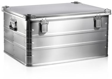 GUARDIQUE AluVault 157L – Alubox mit Deckel, Aluminium Aufbewahrungsbox, Alukiste, Spritzwassergeschützt, Staubdicht, Stapelbar - Transportbox mit Federgriffen für Werkzeug und Ausrüstung, Silber