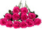 Laelfe 12 Pcs Hot Pink Roses Artificial Flowers, Long Stem Fake Silk Fuchsia Roses Flowers for Wedding Bridal Bouquets Home Bathroom Kitchen Decorations (Fuchsia)
