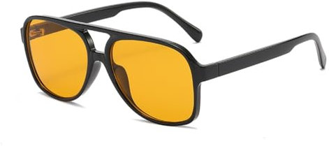QVKUUT Square Polarisierte Sonnenbrille Damen Herren 70er Jahre Vintage Trendy Brille Klassisch mit Double Brücke(Schwarz/Orange)