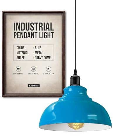 LEDSone Moderner Kronleuchter, Vintage-Hängelampenschirm, industrielle Hänge-Deckenbeleuchtung, ideal für Esszimmer, Bar, Clubs, E27-Sockel (Blau)