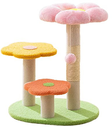 SHIBOHAN Kratzbaum 57cm Katzenbaum Stabiler Katzenkratzbaum mit Ball Katzenmöbel 3 Kratzsäulen Kletterbaum Blumen Rosa