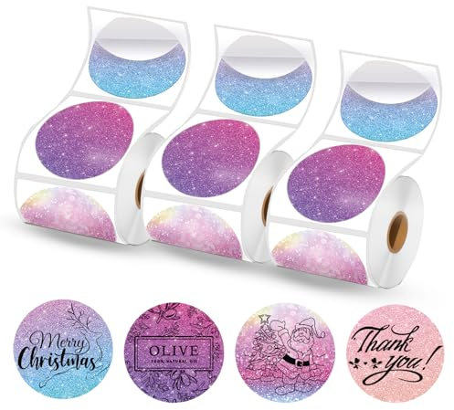 2 x 2 runde Thermo-Etiketten, 420 Blatt/3 Rollen, für M110/M120/M220/M221 Etikettendrucker, 2 Zoll kreisförmige Thermo-Etiketten für Business und Home, 140 für Drucker, Starry Pink Purple
