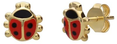 Lucardi - Kinder Kinderohrringe, 925 Silber vergoldet, rot, Marienkäfer - Ohrringe - 925 Silber - Gelbgold legiert - Nickelfrei