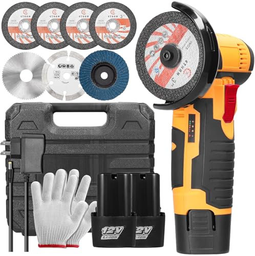 Cordless Angle Grinder, Mini Angle Grinder with 2pcs Batteries, 7 Cutting Discs, 19500RPM 76mm Side Disc Small Battery Tool for Cutting, Polishing and Sanding