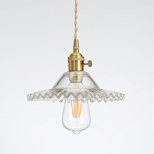 TOKTOP Lampe Suspension Luminaire Verre, Lustre Salon Vintage Fleur Créative, Abat-Jour en Transparent Intérieure Suspendues, E27 Plafonnier pour Chambre Cuisine Salle à Manger