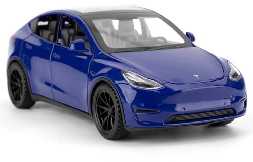 imtfzct 1/32 Tesla Model Y Alu-Automodell, Kinderspielzeugauto mit Pull Back Funktion, Sound- und Lichtmodellauto, Kinderspielzeug mit zu öffnender Tür, Geschenke für 4-7 jährige Kinder(blau