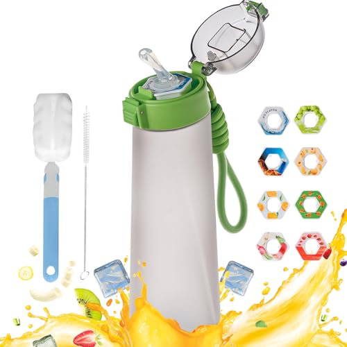 Air Gourde Up 850 ML, Bouteille Air Gourde Up Gourde Sport Paille avec 8 Stochastique Pods de Gout Gourde Aromatisée Air Gourde Up Tritan Water Bottle Fitness (Vert Givré)
