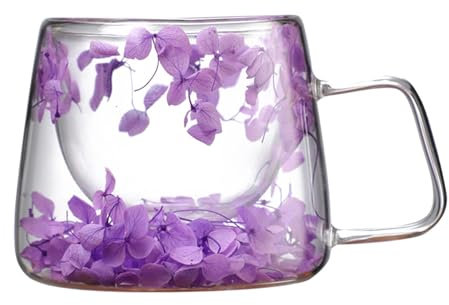 Taza Transparente Con Flores, Tazas Con Flores Secas, Taza De Vidrio De Doble Pared, Tazas De Café De Vidrio Con Flores Secas, Taza Resistentes Al Calor Con Asa Para Bebidas Frías Y Calientes, 200ML