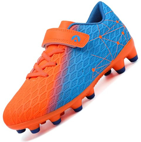 LECYGNB Boys Football Boots Kids Girls Athletics Training Astro Turf Soccer Shoes Teenager Profession Competition Indoor Outdoor Sneakers Unisex Blue Orange UK 3