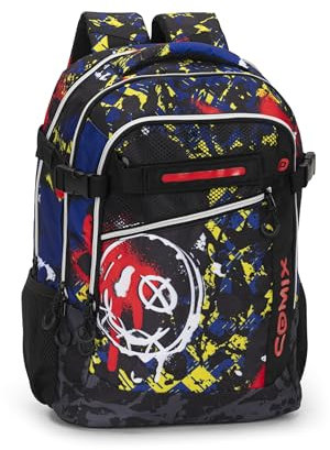 COMIX WBS - Zaino Scuola Media, Elementare e Superiore, 2 Vani Principali, 2 Tasche Frontali, Schienale Imbottito, Spallacci Imbottiti e Regolabili, Maniglia Imbottita, 32x44,5Hx20 cm, Skull