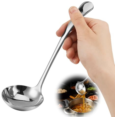 Bewudy Edelstahl Suppenschöpfer, 20 cm Suppenkelle Edelstahl Soßenkelle Servierlöffel von Suppen und Eintöpfen für Brühe Saucen und Servieren(Silber)