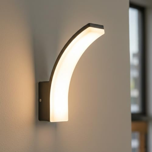 Applique Murale Extérieure LED GIBRALTAR – Puissance Réglable (12W / 15W / 20W) – Jusqu'à 3100 Lumens – Étanche IP65 – Design Moderne Incurvé Gris Anthracite – Blanc Naturel 4000K – Facile à Installer