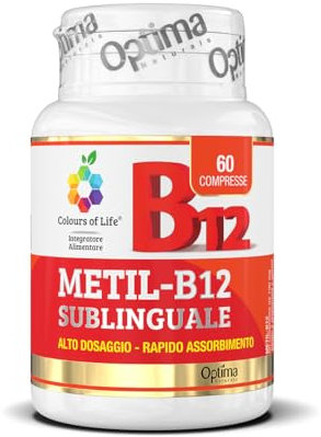 Metil-B12 Sublinguale - Vitamina B12 in forma di metilcobalamina, alto dosaggio, rapido assorbimento, sublinguale Senza Glutine e vegano, 60 compresse
