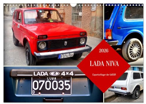 LADA NIVA - Exportschlager der UdSSR (Wandkalender 2026 DIN A3 quer), CALVENDO Monatskalender: Der sowjetische Geländewagen LADA NIVA in Kuba (CALVENDO Mobilitaet)