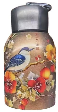 HDSDVNON Isolierte Wasserflasche im Vintage-Blumenmuster – auslaufsicher und tragbar mit Griff, Pfauen- und Blumenmuster-Design(Magpie)