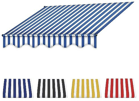 Sonnenschutz Klemmmarkise Höhenverstellbar Markise Stoff, Langlebiger Markisenstoff, Wasserdichter Mehrzweck-Markisenschutz, Markisen Ersatzteile-Blue+white||4m