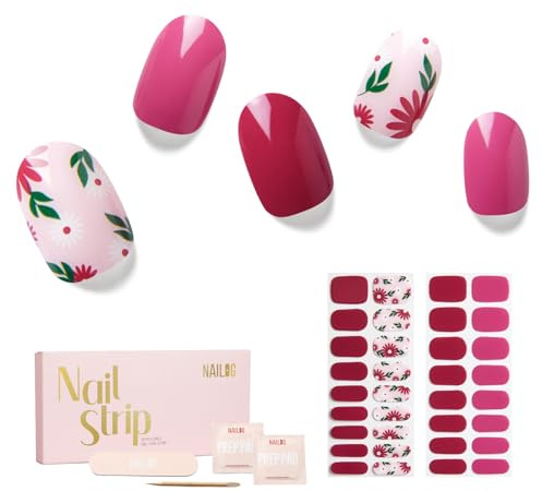NAILOG Semi Cured Gel Nail Strips 34 pcs Gel Nail Stickers - in The Meadow | 34 Strips In 17 Sizes DIY Salon-Quality Gel Nails Glossy Long-Lasting HEMA-Free Vegan Easy & Safe