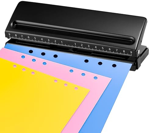 Verstellbarer 6 Loch Locher, Metalllocher Binder Puncher, A5 A6 A7 6-Ring-Lochers Mit Positionierungsmarkierung, Binder Puncher Verstellbarer Abstände Für Tagesplaner, Personal, Agenda (Schwarz)